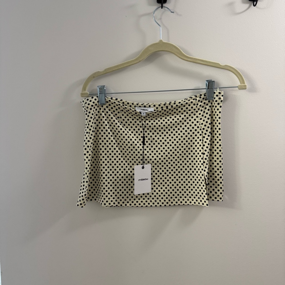 Miaou Micro Mini Skirt in Butter Navy Polka Dot